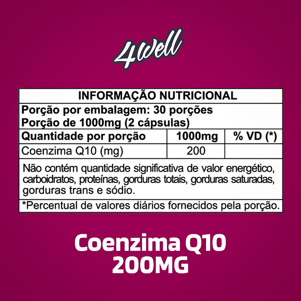 Coenzima Q10 200mg 60 Cápsulas 30 Doses | 4well