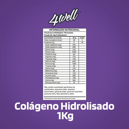 Colágeno Hidrolisado em Pó de 500g a 1Kg | 4well
