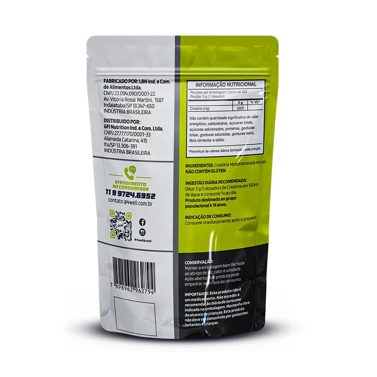 Kit Glicina 1kg + Creatina 1kg | 4well