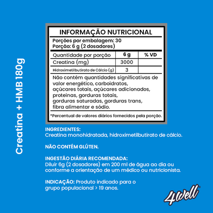 Creatina + HMB 180g Pote Sabor Natural | 4well