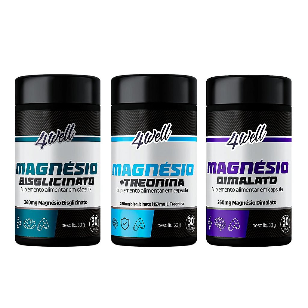 Kit Magnésios Power Magnésio Bisglicinato + Magnésio Dimalato + Magnésio Treonina | 4well