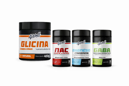 Kit Metabólico Glicina 400g + NAC + Magnésio Treonina + GABA | 4well