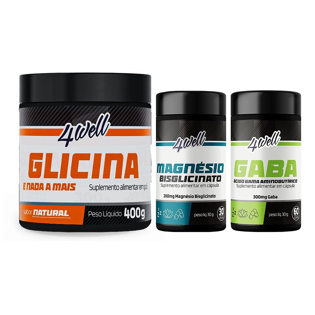 Kit Sono Intenso Glicina 400g + Gaba + Magnésio Bisglicinato | 4well