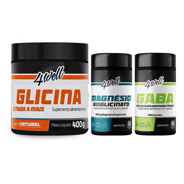 Kit Sono Intenso Glicina 400g + Gaba + Magnésio Bisglicinato | 4well