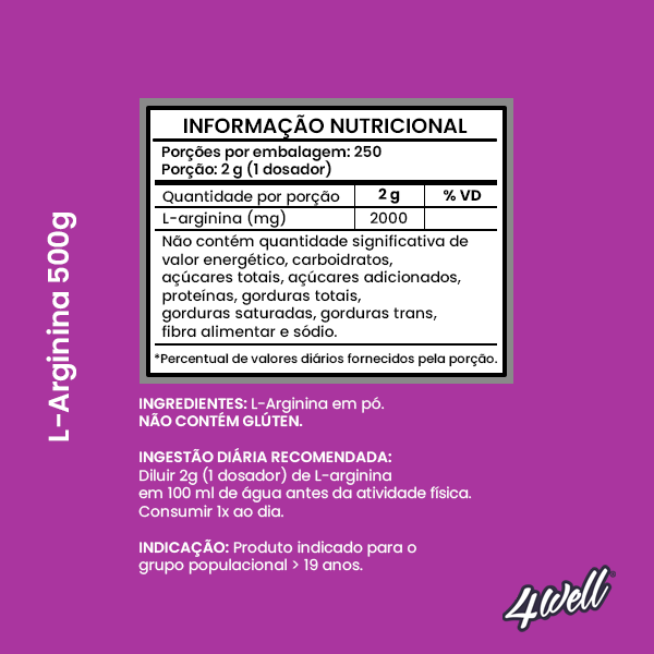 L-Arginina de 500g a 1 Kg 100% Pura Importada | 4well