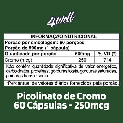 Picolinato de Cromo 250mcg 60 Cápsulas | 4well
