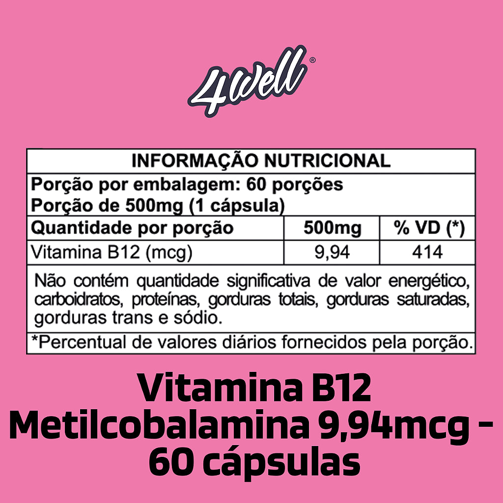 Vitamina B12 Metilcobalamina 9,94mcg 60 Cápsulas | 4well