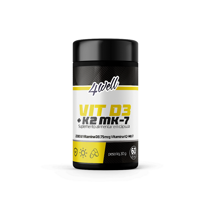 Vitamina D3 (Colecalciferol 2.000ui) + K2 (Menaquinona-7) 60 Cápsulas | 4well